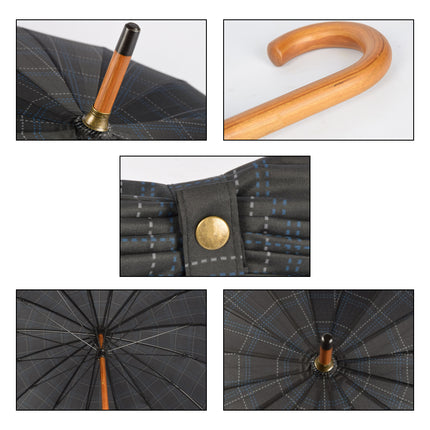 Twee Keer De Bescherming Met Zwarte En Blauwe Stormparaplu's (102cm) - Duurzaam, Opvouwbaar & Geschikt Voor Volwassenen - Breedte: ~Ca 102cm - Met Houten Handvat