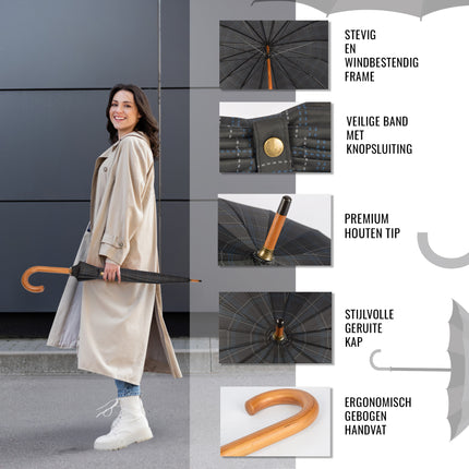 Weerbestendigheid In Stijl: 9x Zwart-Blauwe Opvouwbare Stormparaplu's - 102cm Breedte 