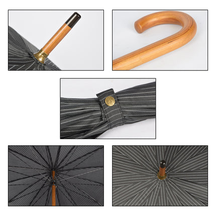 10x Stevige Paraplu's voor Maximale Bescherming - Zwart met Witte Streepjes - Met Houten Handvat - 102cm Diameter