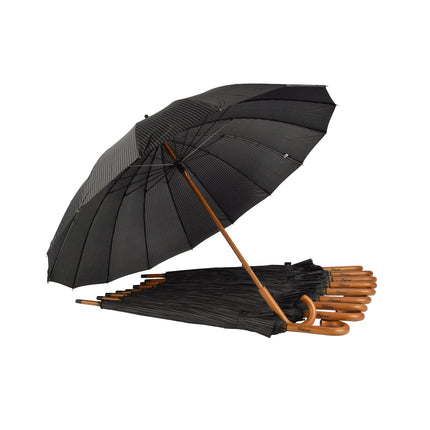 10x Stevige Paraplu's voor Maximale Bescherming - Zwart met Witte Streepjes - Met Houten Handvat - 102cm Diameter