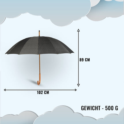 10x Stevige Paraplu's voor Maximale Bescherming - Zwart met Witte Streepjes - Met Houten Handvat - 102cm Diameter