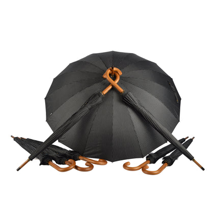 Stijlvol & Praktisch: 8x Zwart-Witte Paraplu's voor Mannen & Vrouwen - 16 banen - Met Houten Handvat - 102cm Diameter 