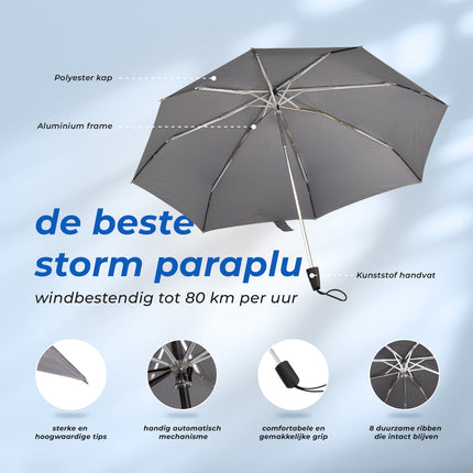 10 Grijze Stormparaplu's - Groot, Stevig & Opvouwbaar - Aluminium Frame - Polyester Pongee Doek - 107cm Diameter