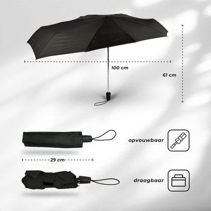 Zwart Opvouwbare Paraplu's - Hoogwaardige Waterdichte Regenponcho's - Set van 3 - Polyester en Aluminium Materiaal - Stormparaplu - Lengte 61.5cm - Diameter 97cm