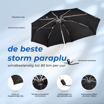 Zwart Opvouwbare Paraplu's - Hoogwaardige Waterdichte Regenponcho's - Set van 3 - Polyester en Aluminium Materiaal - Stormparaplu - Lengte 61.5cm - Diameter 97cm