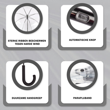 10x Grote Transparant Stormparaplu van Polyester met Aluminium Frame | 85cm Diameter