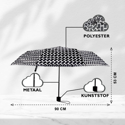 Stevige Opvouwbare Paraplu - Windproof en Zonwerend - Zwart & Zilver - Formaat: ca. 90cm x 53cm