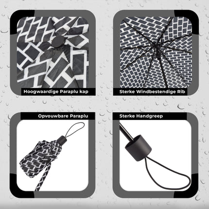 Stevige Opvouwbare Paraplu - Windproof en Zonwerend - Zwart & Zilver - Formaat: ca. 90cm x 53cm