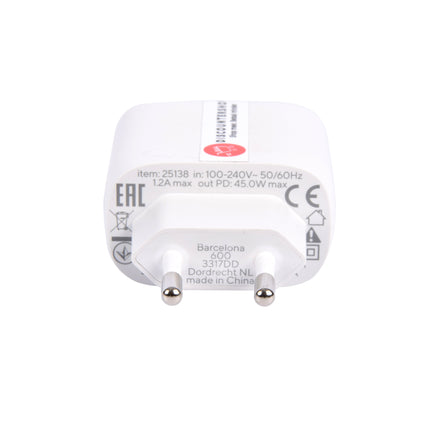 Witte Compacte 45W USB-C Oplader met 2m USB-C Kabel - Lichtgewicht en Milieuvriendelijk - Supersnel opladen