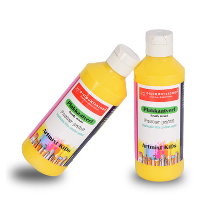 Premium Gele Plakkaatverf Set Van 2 | 5cm Breed | 16cm Hoog | Levendige en Rijke Pigmentatie | 250 ml Elke Fles | Artistieke Waterbasis Verf | Perfect voor Diverse Materialen zoals | Ideaal voor Kunstenaars en Hobbyisten van Alle Leeftijden 