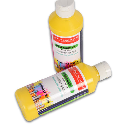 Premium Gele Plakkaatverf Set Van 2 | 5cm Breed | 16cm Hoog | Levendige en Rijke Pigmentatie | 250 ml Elke Fles | Artistieke Waterbasis Verf | Perfect voor Diverse Materialen zoals | Ideaal voor Kunstenaars en Hobbyisten van Alle Leeftijden 