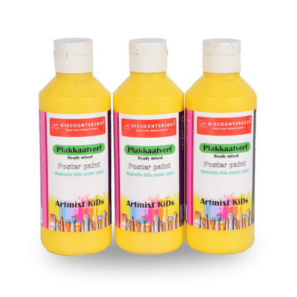 Zonnige Creativiteit Met 3 Pakket Gele Plakkaatverf | 5cm Breedte | 16cm Hoogte | Levendige en Duurzame Kleur | Makkelijk Afwasbaar & Watervast | Gebruiksklaar op Elke Ondergrond | 250 ml  