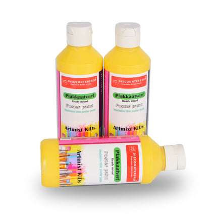 Zonnige Creativiteit Met 3 Pakket Gele Plakkaatverf | 5cm Breedte | 16cm Hoogte | Levendige en Duurzame Kleur | Makkelijk Afwasbaar & Watervast | Gebruiksklaar op Elke Ondergrond | 250 ml  