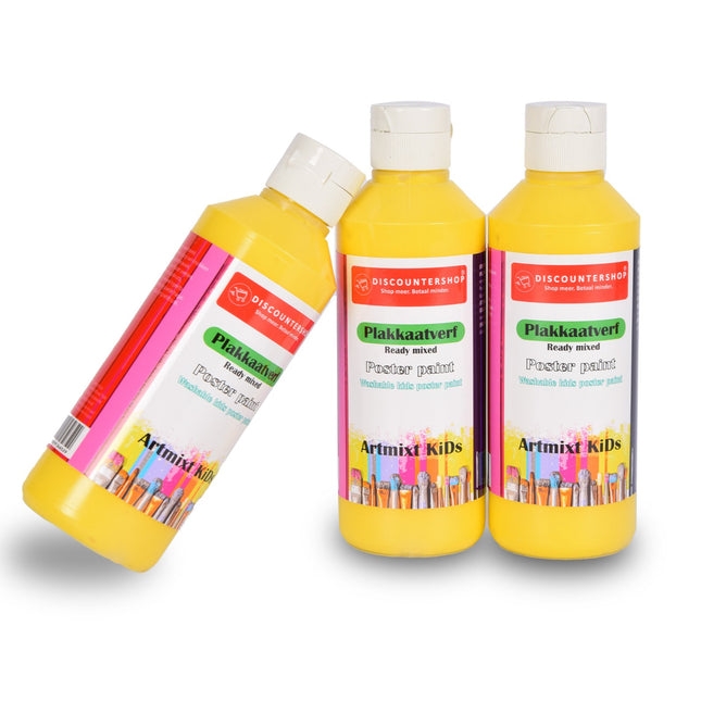 Zonnige Creativiteit Met 3 Pakket Gele Plakkaatverf | 5cm Breedte | 16cm Hoogte | Levendige en Duurzame Kleur | Makkelijk Afwasbaar & Watervast | Gebruiksklaar op Elke Ondergrond | 250 ml  