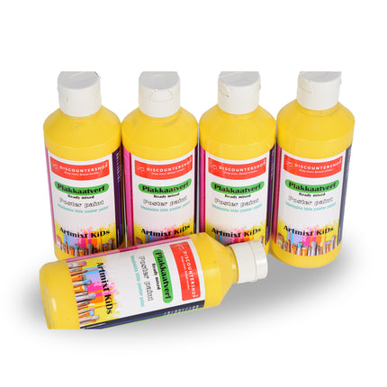 Plakkaatverf Set | 5 Stuks Gele Plakkaatverf | Hoogte 16 cm | 250 ml Elk Fles | Voor Hout Papier Karton Steen Gips Metaal Plastic | Heldere Kleuren |  Ondoorzichtig | Gebruiksklaar 