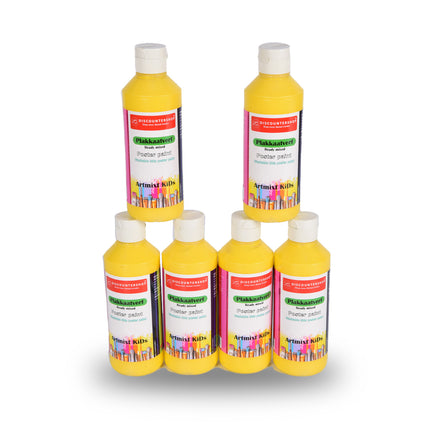 Plakkaatverf Set 6x | Geel | Hoge Pigmentatie | | 5cm Breed | 16cm Hoog | Afwasbaar | Waterbasis Verf voor Kunstenaars & Beginners | Ideaal voor Canvas Hout Steen & Meer | 250 ml 