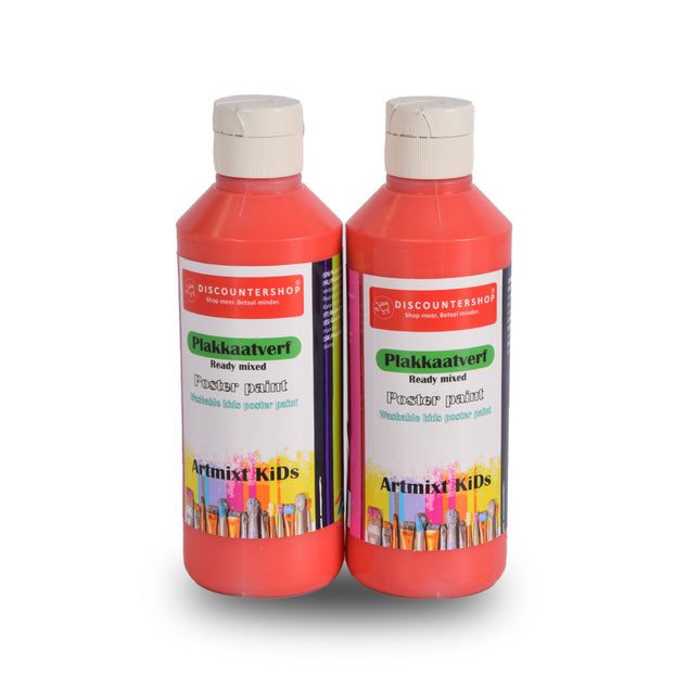 Plakkaatverf Set Rood | 2x | 250 ml Elk | Voor Volwassenen en Kinderen | Hoogte 16 cm | Uitwasbaar en Gebruiksklaar | Heldere Kleuren | Ideaal voor Schilders 