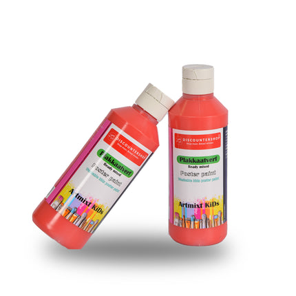 Plakkaatverf Set Rood | 2x | 250 ml Elk | Voor Volwassenen en Kinderen | Hoogte 16 cm | Uitwasbaar en Gebruiksklaar | Heldere Kleuren | Ideaal voor Schilders 