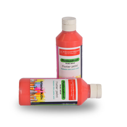 Plakkaatverf Set Rood | 2x | 250 ml Elk | Voor Volwassenen en Kinderen | Hoogte 16 cm | Uitwasbaar en Gebruiksklaar | Heldere Kleuren | Ideaal voor Schilders 