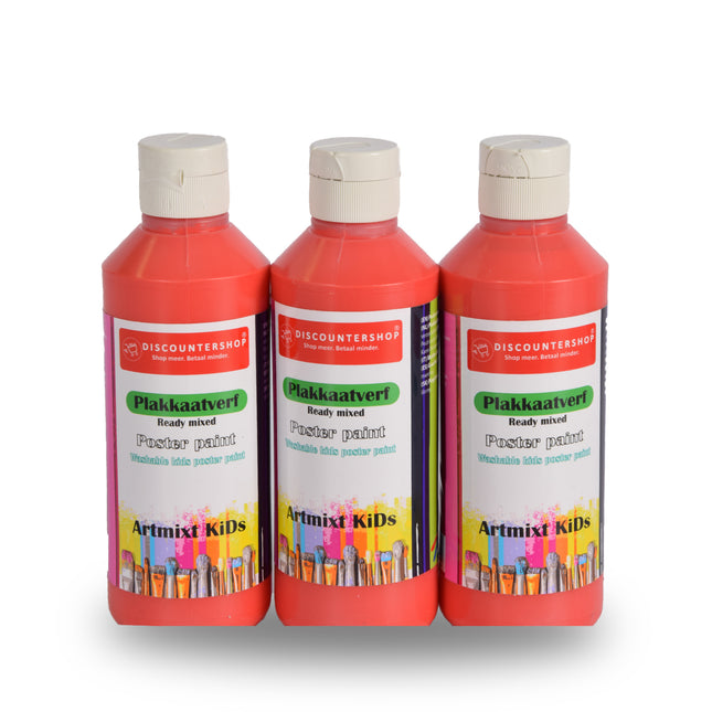 Plakkaatverf Set | 3 Stralend Rood Stuks | 5cm Breedte | 16cm Hoogte | 250 Elk | Intens Gepigmenteerd | Fluweelzachte Consistentie | Waterbasis Verf voor Kunstenaars en Creatieve Geesten | Ideaal voor Inspirerende Posters 