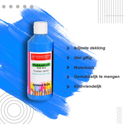 Betoverende Blauwe Plakkaatverf Set 5-Delig | 5cm x 16cm | Maximaal 250 ml Per Fles | Levendige Kleuren | Gebruiksklaar voor Professionals en Beginners | Droogt Vast | Voor Canvas tot Keramiek 