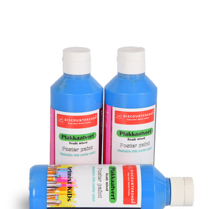 Complete Blauwe Plakkaatverf Van 3 | Elk 250 ml | Verouderingsbestendig | Geschikt voor Alle Oppervlakken | Kunstenaarskwaliteit voor Thuis en School | Op Ideaal voor Kunst & Knutselwerk Alle Ondergronden 