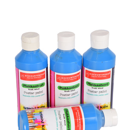 Plakkaatverf Set Van 4 | Levendig Blauw | Uitstekende Dekking op Hout en Canvas | Elk 250 ml - 5cm x 16cm Fles | Waterbasis en Ondoorzichtig | Perfect voor Kunstenaars en Hobbyisten van Alle Leeftijden 