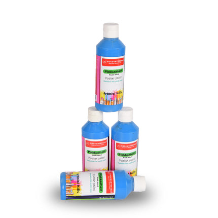 Plakkaatverf Set Van 4 | Levendig Blauw | Uitstekende Dekking op Hout en Canvas | Elk 250 ml - 5cm x 16cm Fles | Waterbasis en Ondoorzichtig | Perfect voor Kunstenaars en Hobbyisten van Alle Leeftijden 