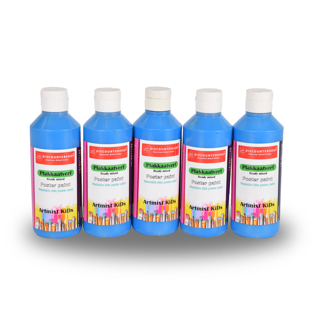 Betoverende Blauwe Plakkaatverf Set 5-Delig | 5cm x 16cm | Maximaal 250 ml Per Fles | Levendige Kleuren | Gebruiksklaar voor Professionals en Beginners | Droogt Vast | Voor Canvas tot Keramiek 