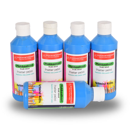 Betoverende Blauwe Plakkaatverf Set 5-Delig | 5cm x 16cm | Maximaal 250 ml Per Fles | Levendige Kleuren | Gebruiksklaar voor Professionals en Beginners | Droogt Vast | Voor Canvas tot Keramiek 