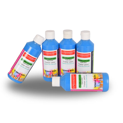 Betoverende Blauwe Plakkaatverf Set 5-Delig | 5cm x 16cm | Maximaal 250 ml Per Fles | Levendige Kleuren | Gebruiksklaar voor Professionals en Beginners | Droogt Vast | Voor Canvas tot Keramiek 