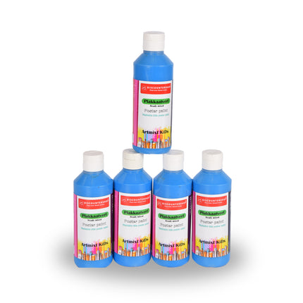 Betoverende Blauwe Plakkaatverf Set 5-Delig | 5cm x 16cm | Maximaal 250 ml Per Fles | Levendige Kleuren | Gebruiksklaar voor Professionals en Beginners | Droogt Vast | Voor Canvas tot Keramiek 