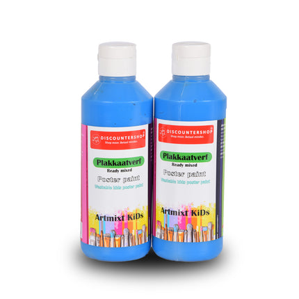 Vibrant Blauwe Plakkaatverf Set Van 2 | Maximaal 250 ml Per Set | Voor Volwassenen en Kinderen | Gebruiksklare Artiesten Verf met Waterbasis | Geschikt voor Hout Papier Karton Steen Gips Metaal en Plastic 