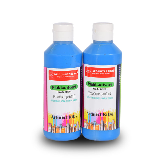Vibrant Blauwe Plakkaatverf Set Van 2 | Maximaal 250 ml Per Set | Voor Volwassenen en Kinderen | Gebruiksklare Artiesten Verf met Waterbasis | Geschikt voor Hout Papier Karton Steen Gips Metaal en Plastic 