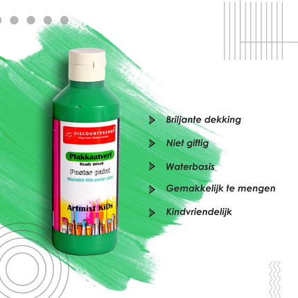 Waterbasis 5x Plakkaatverf Set | Ondoorzichtige Groen | Hoogte 16 cm | Voor Volwassenen en Kinderen | 250 ml | Ideaal voor Knutselactiviteiten Posters en Schoolprojecten 