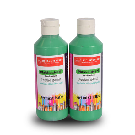 Premium Groen Plakkaatverf Set | 2x | Elk 250 ml | Veelzijdig Gebruik op Hout Papier Karton Steen Gips Metaal Plastic | Voor Creatieve Meesterwerk | Diepe  Ondoorzichtige Kleur | Direct Klaar voor Gebruik 