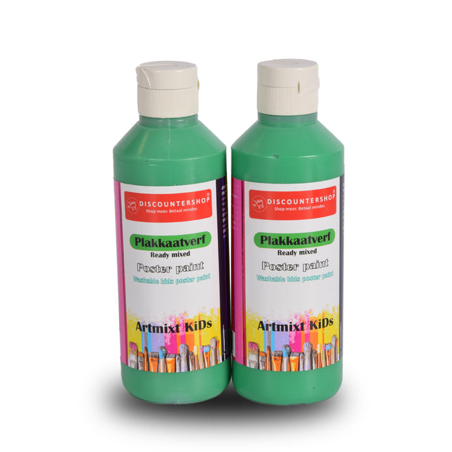 Premium Groen Plakkaatverf Set | 2x | Elk 250 ml | Veelzijdig Gebruik op Hout Papier Karton Steen Gips Metaal Plastic | Voor Creatieve Meesterwerk | Diepe  Ondoorzichtige Kleur | Direct Klaar voor Gebruik 