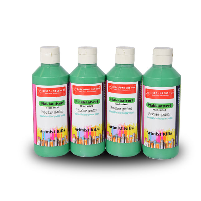 Premium Plakkaatverf Set Van 4 | Heldere Groen Ondoorzichtige Kleuren | 5cm Breed | 16cm Hoog | Elk Fles 250 ml | Voor Creatieve Kunstwerken op Elke Ondergrond | Perfect voor Kunstenaars 