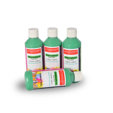 Premium Plakkaatverf Set Van 4 | Heldere Groen Ondoorzichtige Kleuren | 5cm Breed | 16cm Hoog | Elk Fles 250 ml | Voor Creatieve Kunstwerken op Elke Ondergrond | Perfect voor Kunstenaars 