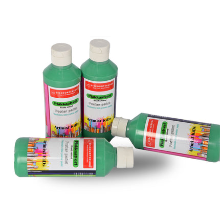 Premium Plakkaatverf Set Van 4 | Heldere Groen Ondoorzichtige Kleuren | 5cm Breed | 16cm Hoog | Elk Fles 250 ml | Voor Creatieve Kunstwerken op Elke Ondergrond | Perfect voor Kunstenaars 