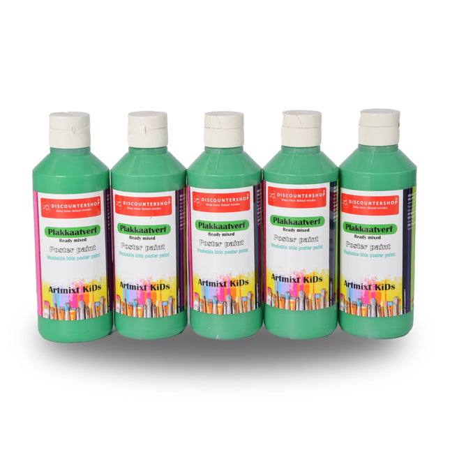Waterbasis 5x Plakkaatverf Set | Ondoorzichtige Groen | Hoogte 16 cm | Voor Volwassenen en Kinderen | 250 ml | Ideaal voor Knutselactiviteiten Posters en Schoolprojecten 