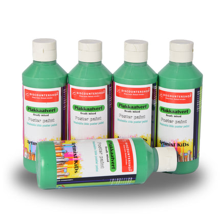 Waterbasis 5x Plakkaatverf Set | Ondoorzichtige Groen | Hoogte 16 cm | Voor Volwassenen en Kinderen | 250 ml | Ideaal voor Knutselactiviteiten Posters en Schoolprojecten 