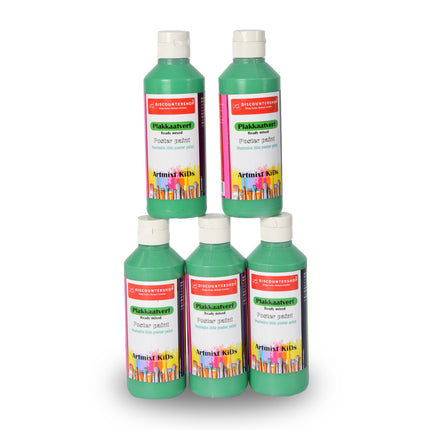 Waterbasis 5x Plakkaatverf Set | Ondoorzichtige Groen | Hoogte 16 cm | Voor Volwassenen en Kinderen | 250 ml | Ideaal voor Knutselactiviteiten Posters en Schoolprojecten 