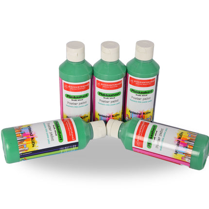 Waterbasis 5x Plakkaatverf Set | Ondoorzichtige Groen | Hoogte 16 cm | Voor Volwassenen en Kinderen | 250 ml | Ideaal voor Knutselactiviteiten Posters en Schoolprojecten 