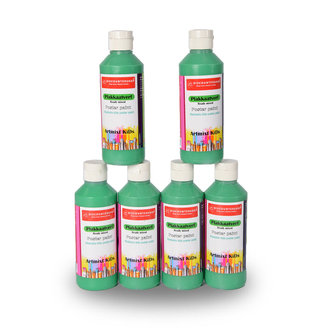 Plakkaatverf Set 6x Groen | 250 ml Per Fles | Waterbasis | Ondoorzichtig | 5cm x 16cm | Hoge Pigmentatie | Geschikt voor Hout Canvas Steen Metaal Stof | Ideaal voor Kinderen en Volwassenen 
