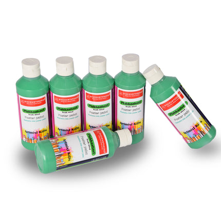 Plakkaatverf Set 6x Groen | 250 ml Per Fles | Waterbasis | Ondoorzichtig | 5cm x 16cm | Hoge Pigmentatie | Geschikt voor Hout Canvas Steen Metaal Stof | Ideaal voor Kinderen en Volwassenen 