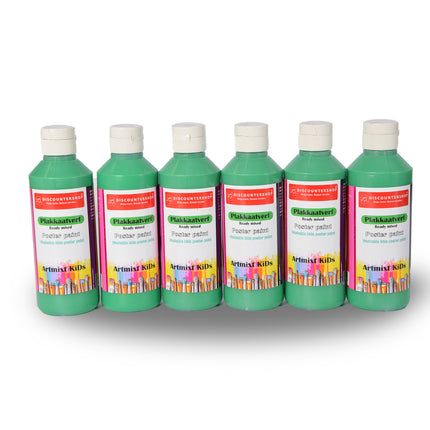 Plakkaatverf Set 6x Groen | 250 ml Per Fles | Waterbasis | Ondoorzichtig | 5cm x 16cm | Hoge Pigmentatie | Geschikt voor Hout Canvas Steen Metaal Stof | Ideaal voor Kinderen en Volwassenen 