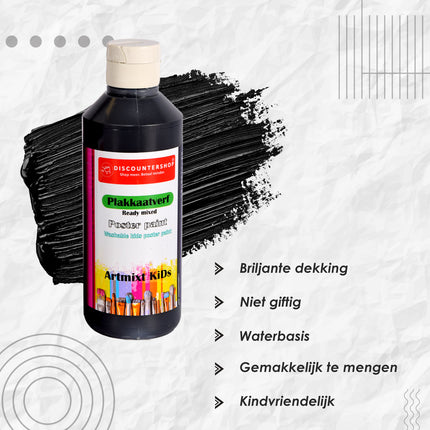Zwarte Set Van 3 Plakkaatverf Set | 5cm x 16cm | Waterbasis | Ondoorzichtig | Voor Hout Canvas Karton Stof | Kunstenaarsverf voor Professioneel en Beginnend Gebruik | | Maximaal 250 ml Per Set  