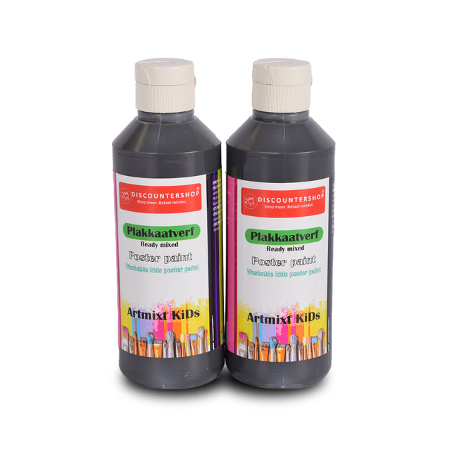 Premium Zwart Plakkaatverf Set 2x | Breedte 5cm |    Hoogte 16cm | Elk Fles 250 ml | Voor Kunstenaars en Beginners | Waterbasis en Afwasbaar | Geschikt voor Diverse Ondergronden