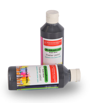 Premium Zwart Plakkaatverf Set 2x | Breedte 5cm |    Hoogte 16cm | Elk Fles 250 ml | Voor Kunstenaars en Beginners | Waterbasis en Afwasbaar | Geschikt voor Diverse Ondergronden